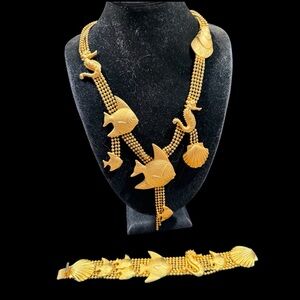 Gold-Tone Ocean Motif Necklace & Bracelet Set